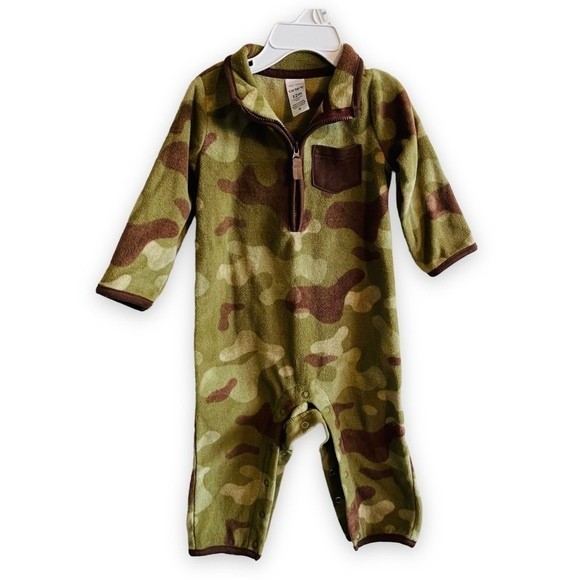 Carter’s kids one piece fleece pajama size 12 months camo green - Picture 1 of 4